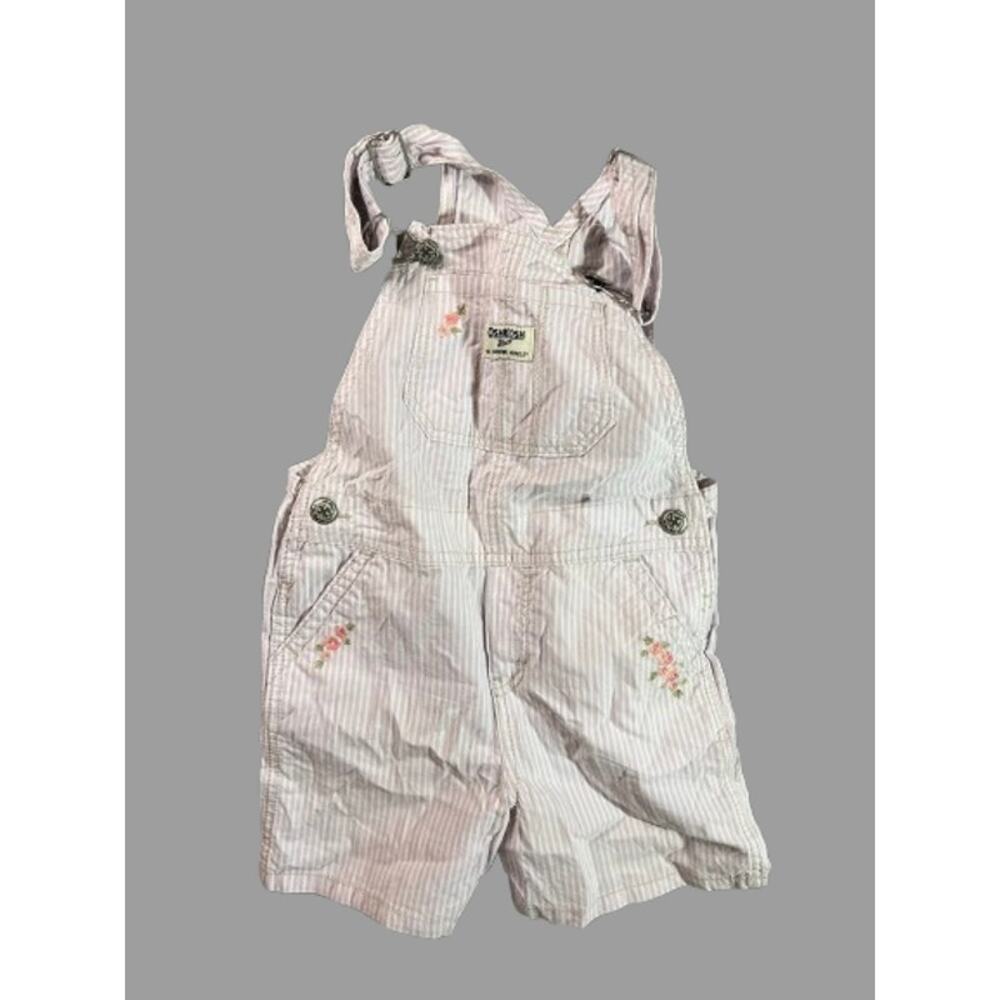 OshKosh B'gosh pink white striped floral overalls kids 5T